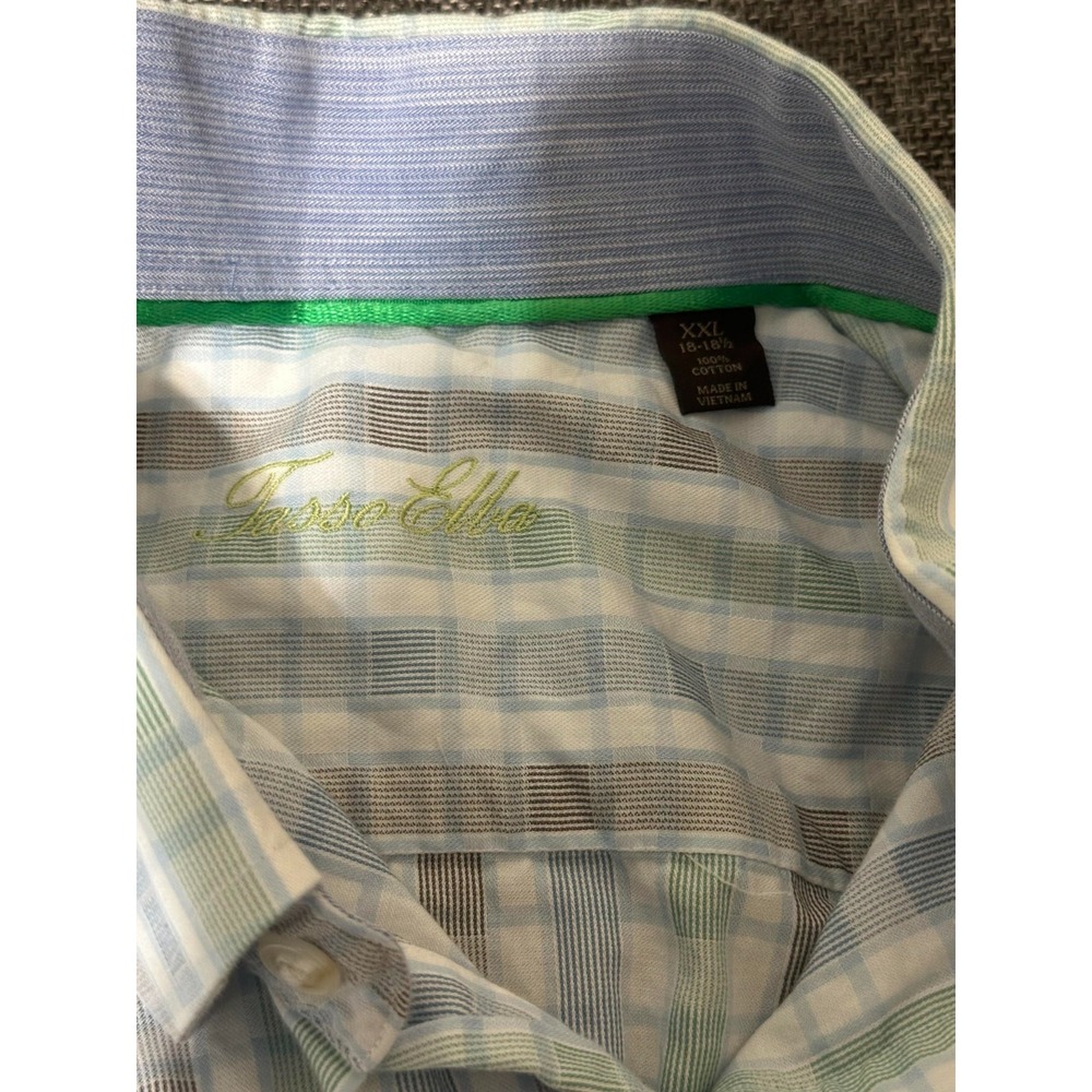 Tasso Elba Men's XXL 18-18 1/2 Stiped Plaid Long Sleeve Shirt - Picture 4 of 5